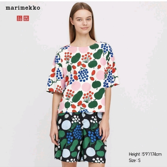 Marimekko Tops - Uniqlo x Marimekko Women's Multicolor Print Short Sleeve Cotton Shirt Size Small